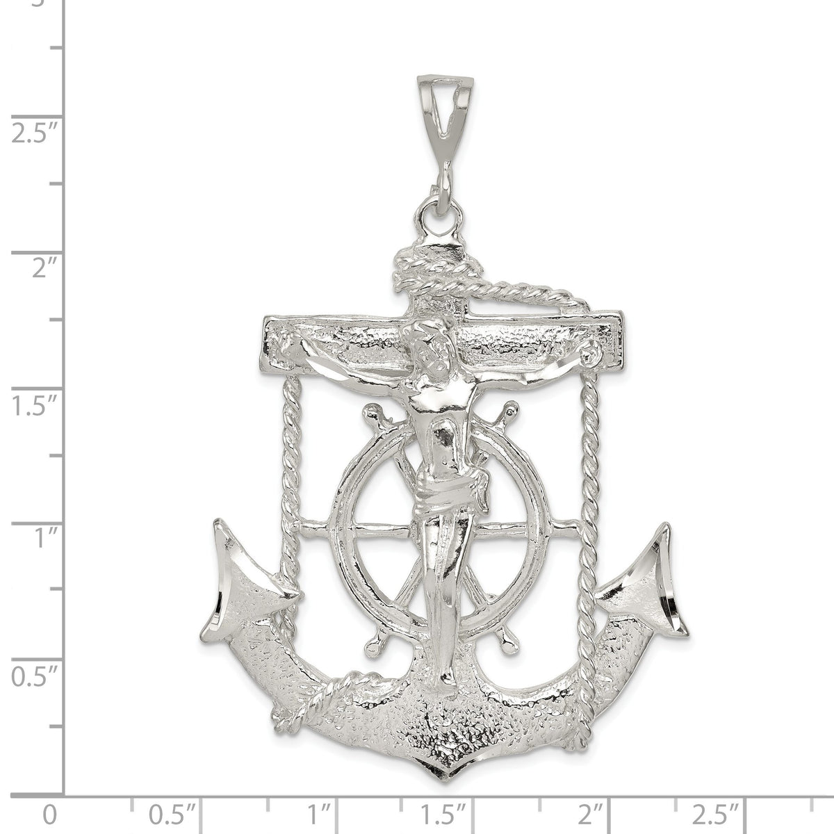 Mariner Cross Pendant in Sterling Silver, 66mm Textured & Diamond-Cut - Sophia Jewelers