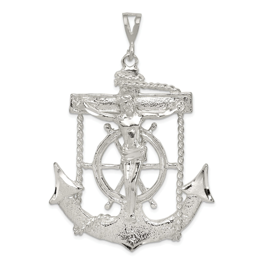 Mariner Cross Pendant in Sterling Silver, 66mm Textured & Diamond-Cut - Sophia Jewelers