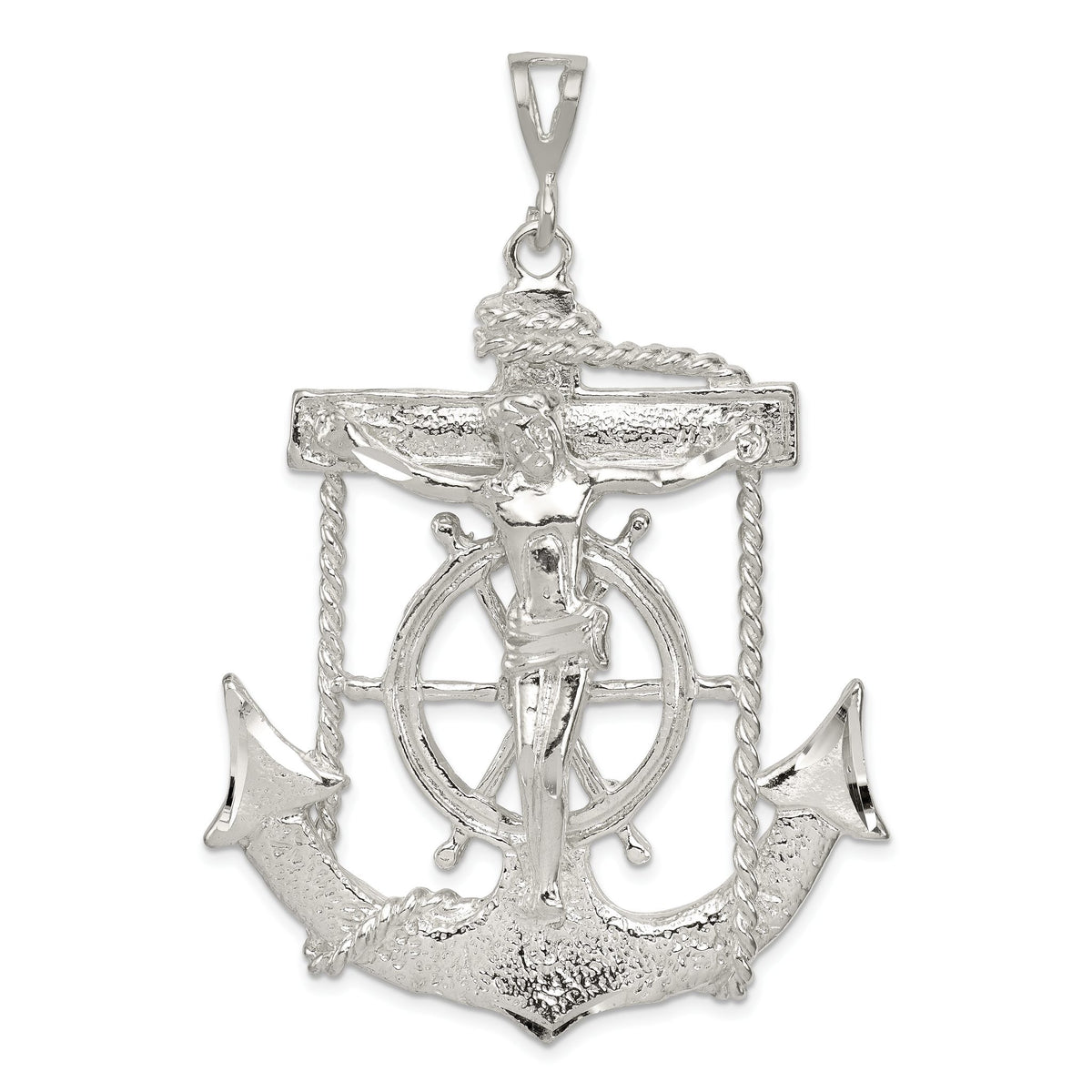 Mariner Cross Pendant in Sterling Silver, 66mm Textured & Diamond-Cut - Sophia Jewelers