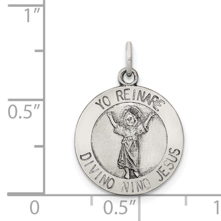 Sterling Silver Antiqued Divino Nino Medal (Divine Infant Jesus) Pendant