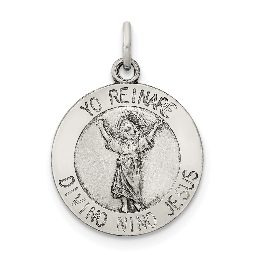 Sterling Silver Antiqued Divino Nino Medal (Divine Infant Jesus) Pendant