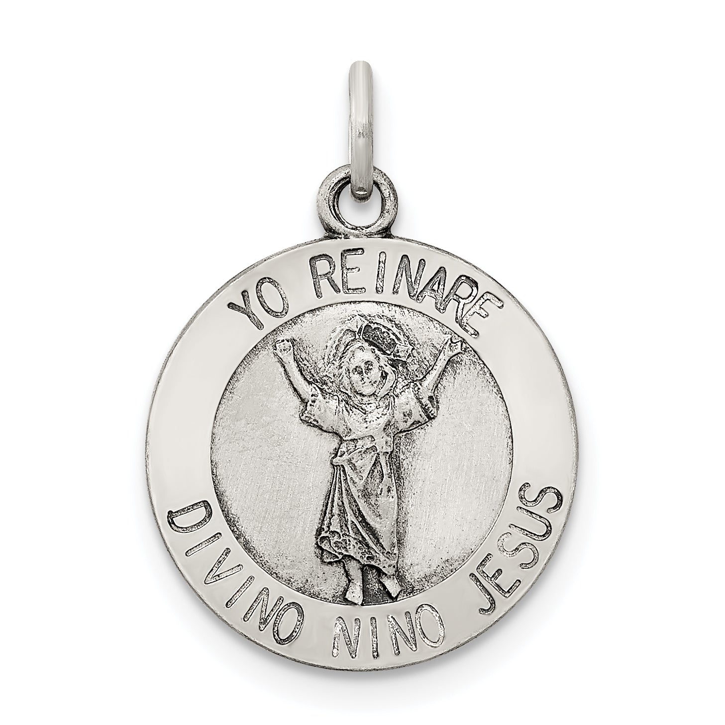 Sterling Silver Antiqued Divino Nino Medal (Divine Infant Jesus) Pendant