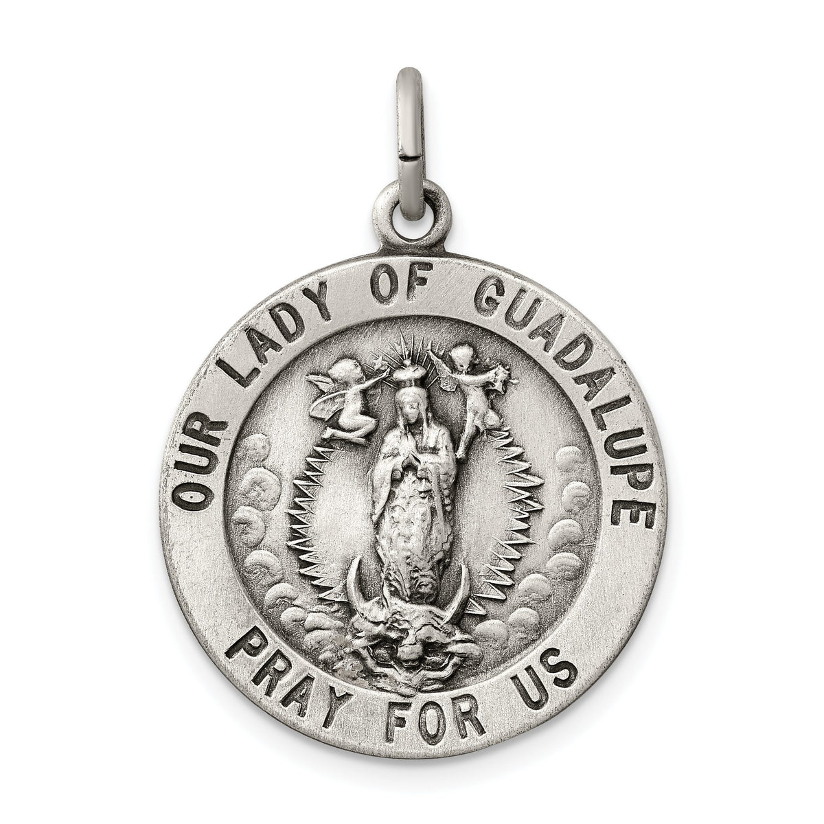 Our Lady of Guadalupe Medal in Sterling Silver, 29mm Antiqued - Sophia Jewelers Main image