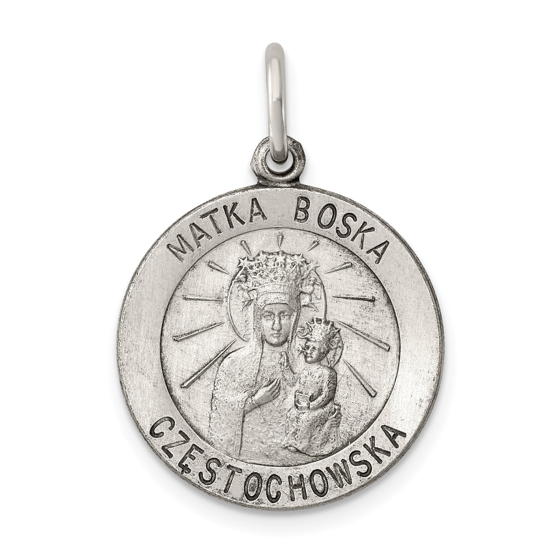 Sterling Silver Antiqued Matka Boska Medal Pendant