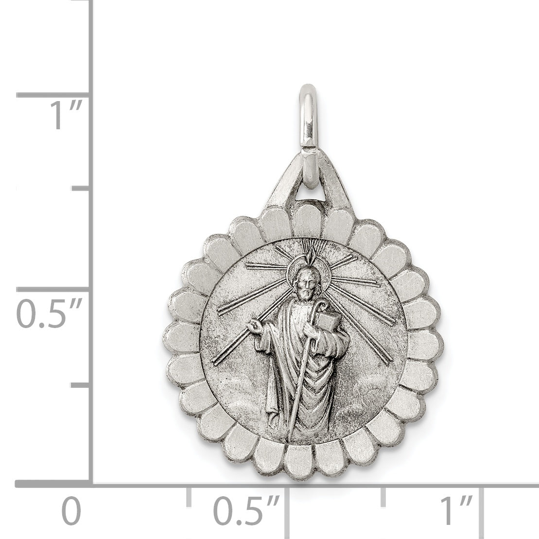 Saint Jude Thaddeus Medal Pendant in Sterling Silver, 26mm - Sophia Jewelers