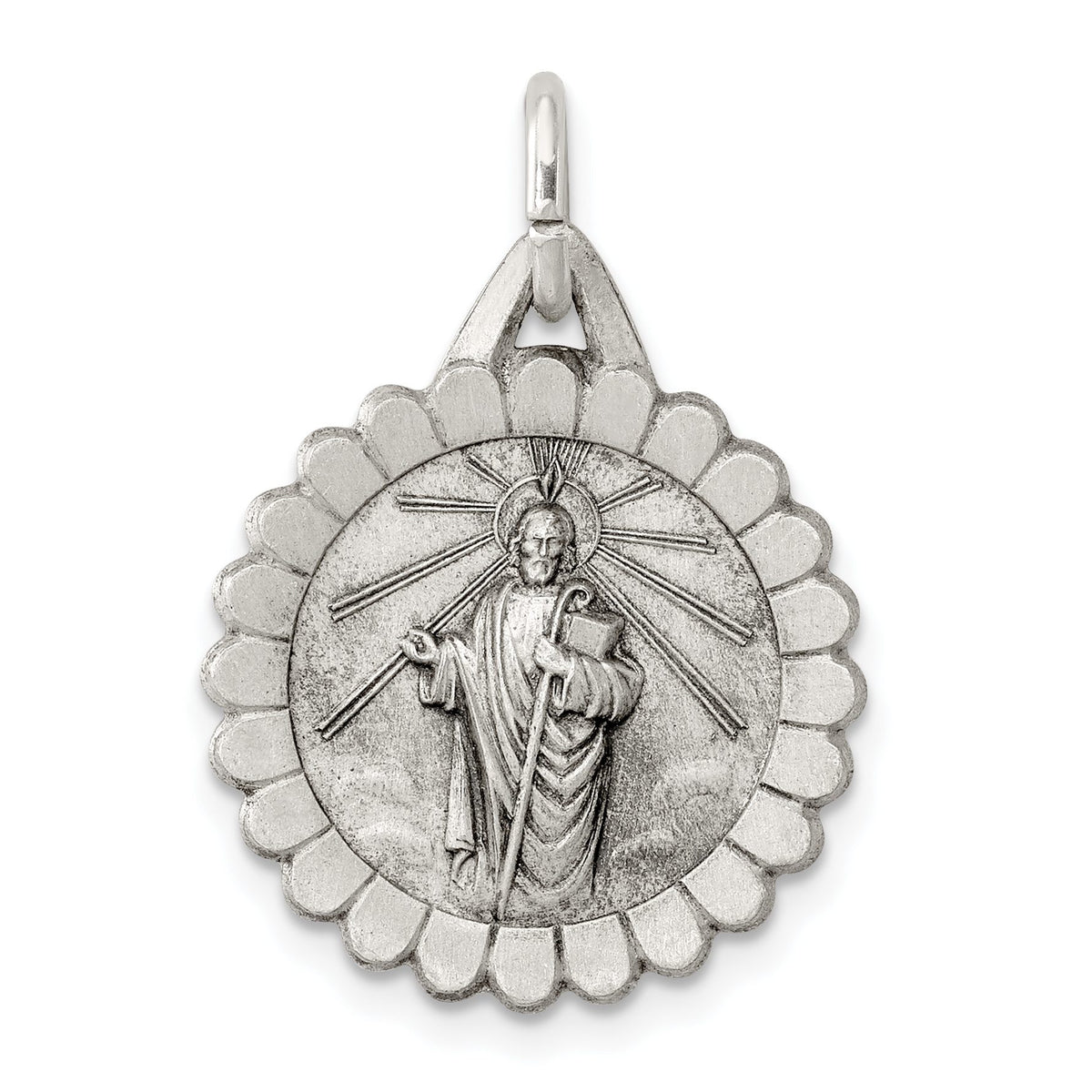 Saint Jude Thaddeus Medal Pendant in Sterling Silver, 26mm - Sophia Jewelers Main image