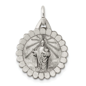 Saint Jude Thaddeus Medal Pendant in Sterling Silver, 26mm - Sophia Jewelers