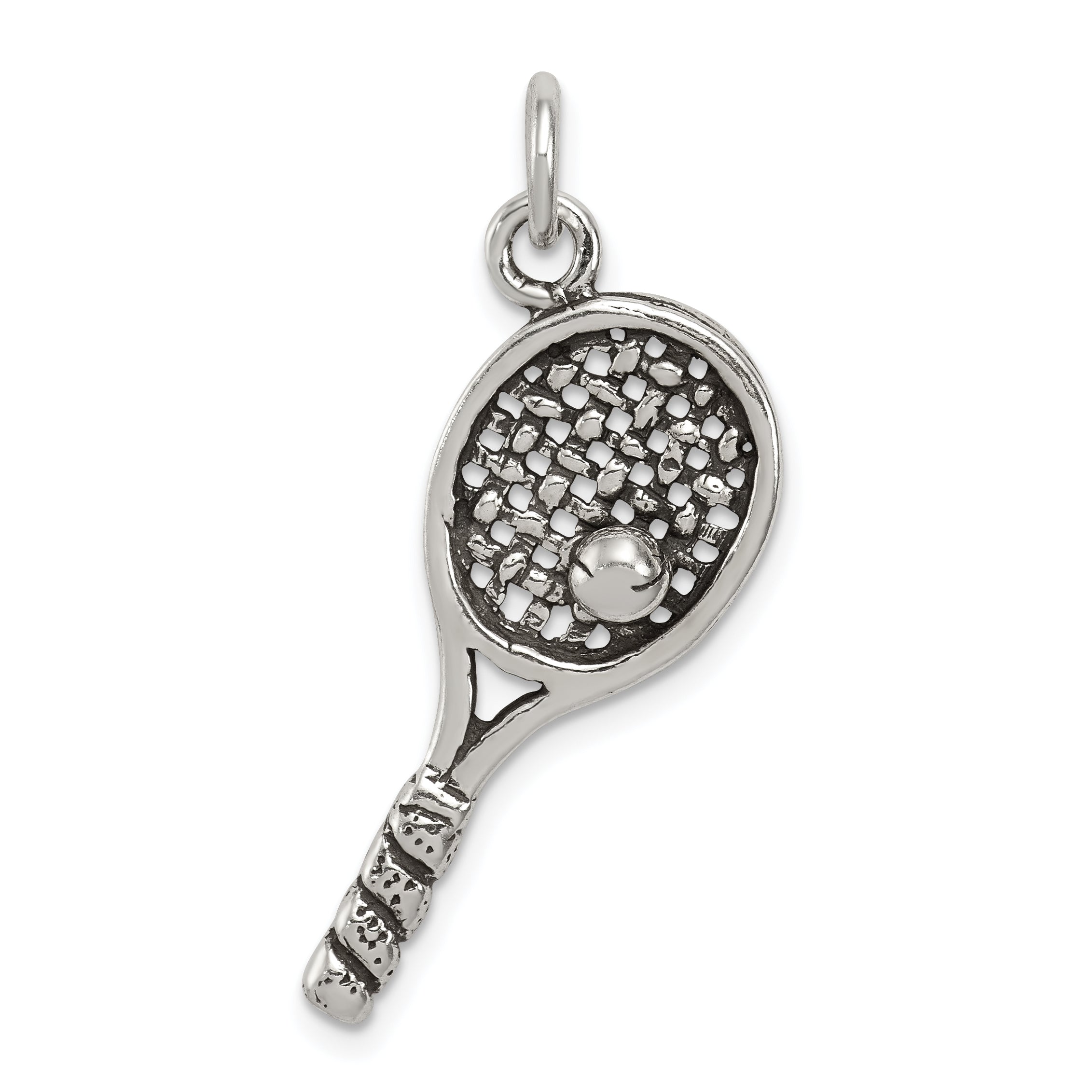 Sterling Silver Antiqued Tennis Racquet Charm Main image