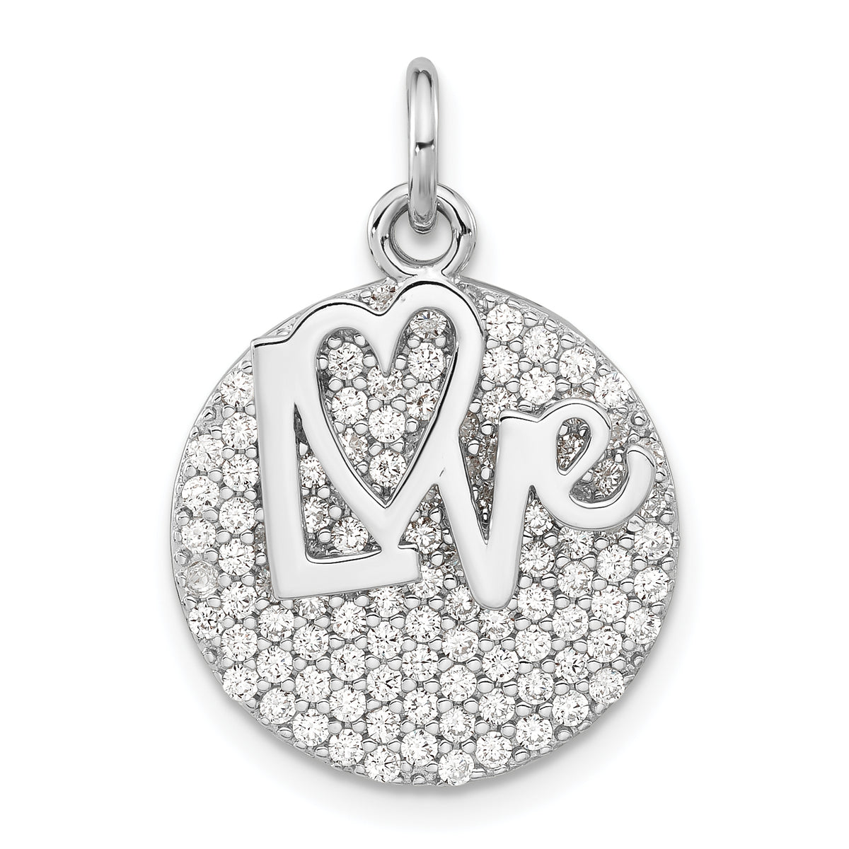 Sterling Silver Polished CZ Love Circle Pendant