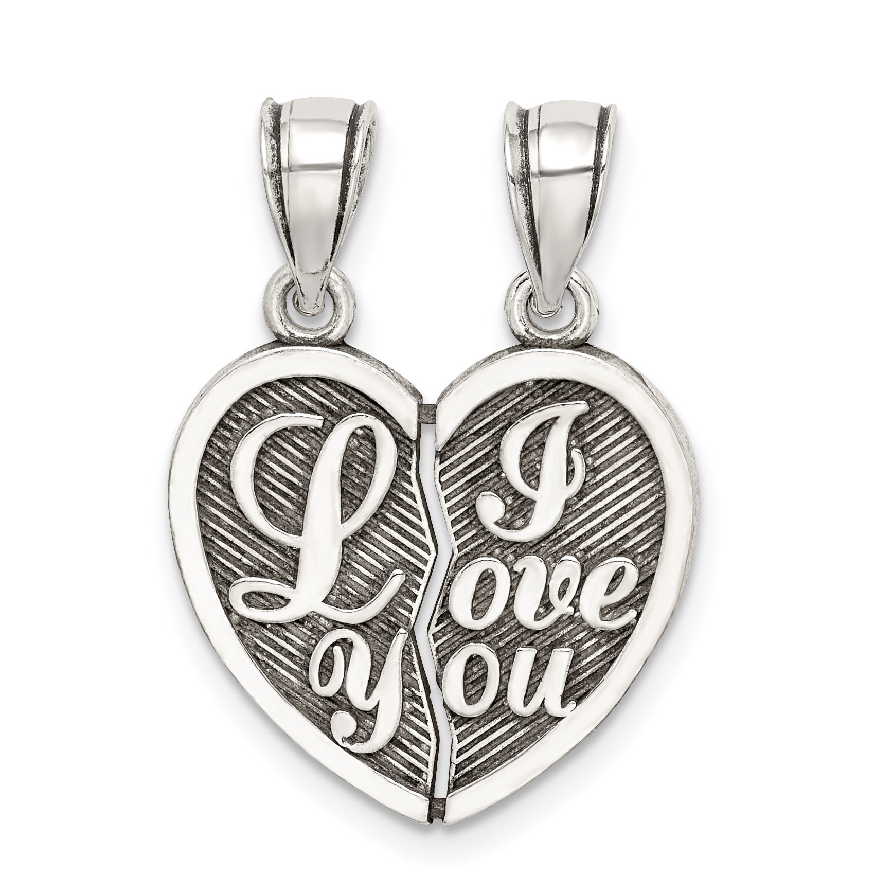 Sterling Silver Antiqued Mini I Love You Break Apart Heart Pendant Main image