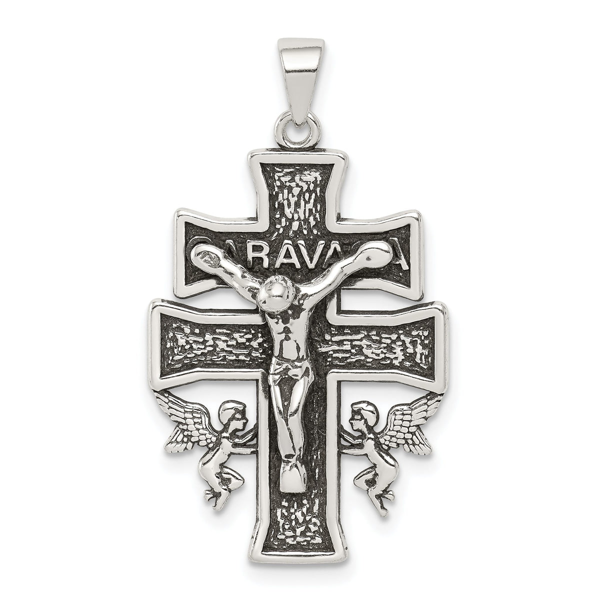 Caravaca Crucifix Pendant in Sterling Silver, 26mm Antiqued - Sophia Jewelers Main image