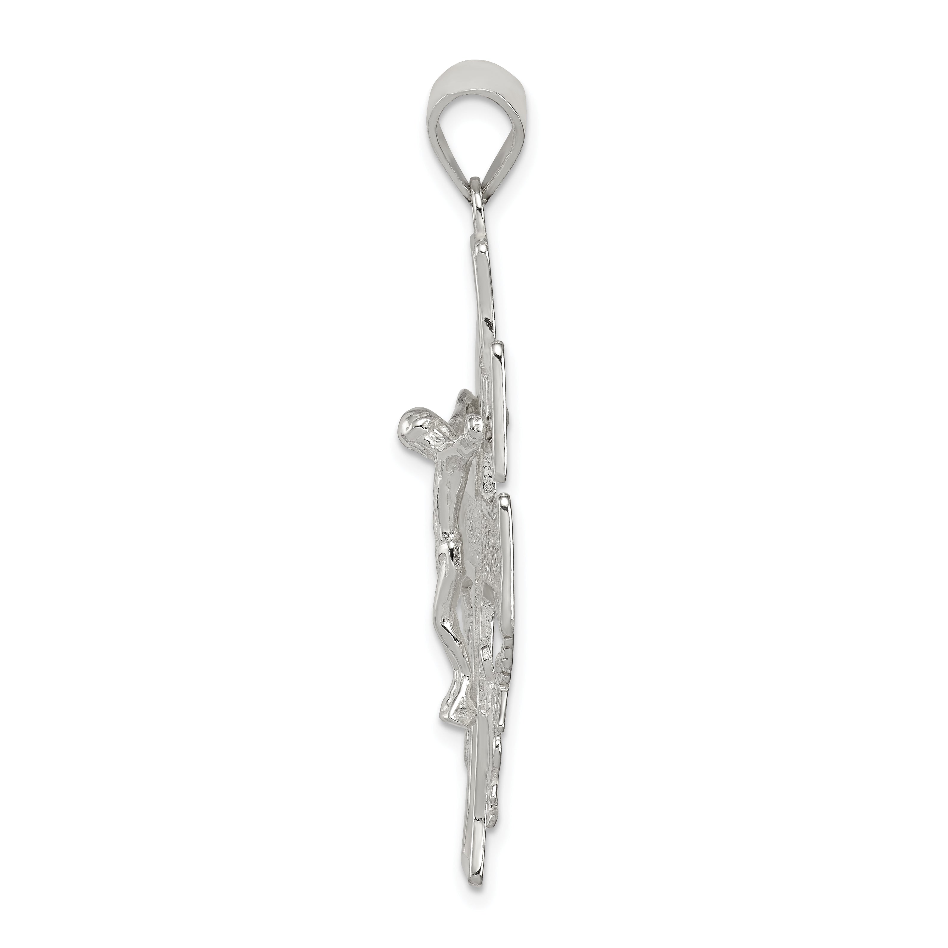 Sterling Silver Polished Large Caravaca INRI Crucifix Cross Pendant