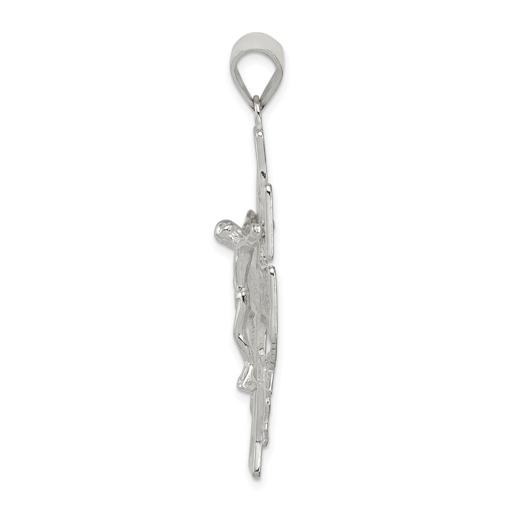 Sterling Silver Polished Large Caravaca INRI Crucifix Cross Pendant