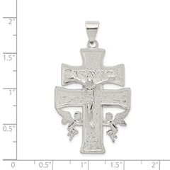 Sterling Silver Polished Large Caravaca INRI Crucifix Cross Pendant