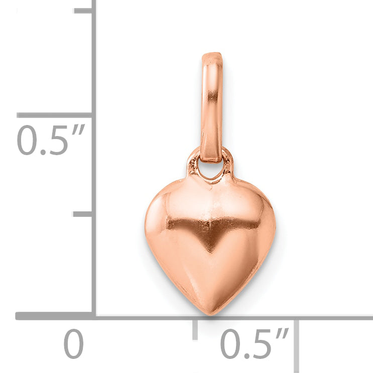 Sterling Silver Rose-tone Polished Puffed Heart Pendant