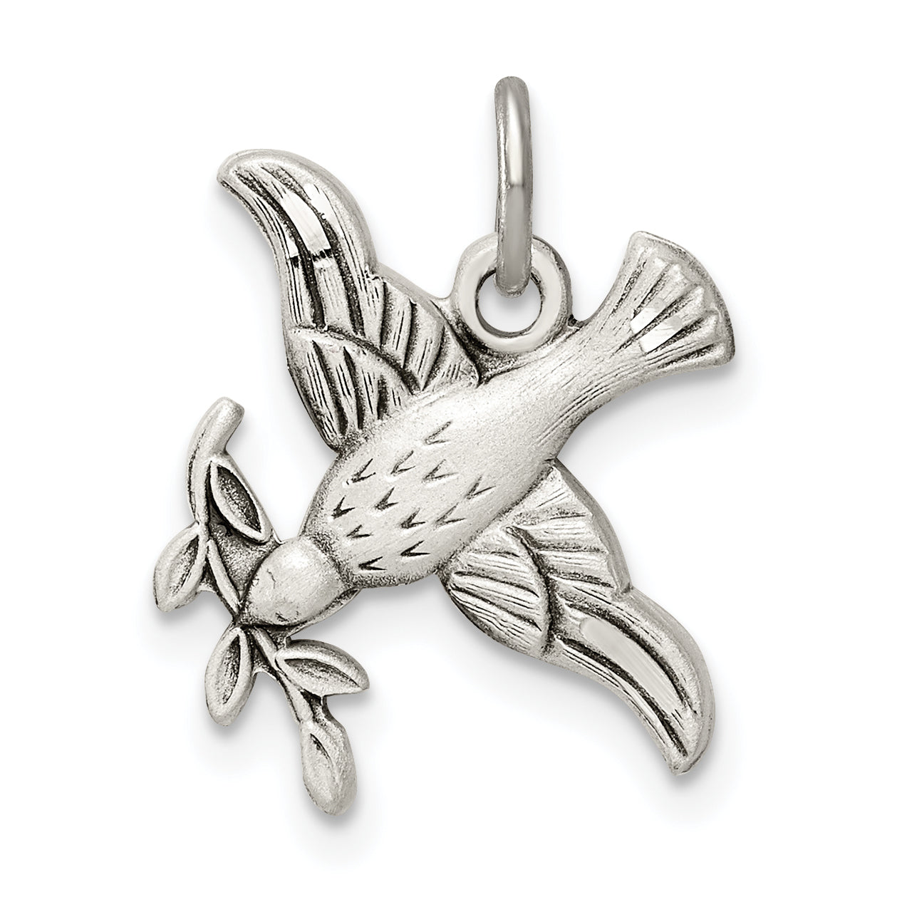 Sterling Silver Antiqued Diamond-Cut Bird Pendant Main image