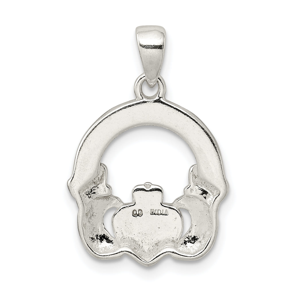 Glitter Infused Claddagh Pendant in Sterling Silver, 16mm - Sophia Jewelers