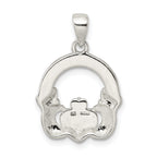 Glitter Infused Claddagh Pendant in Sterling Silver, 16mm - Sophia Jewelers