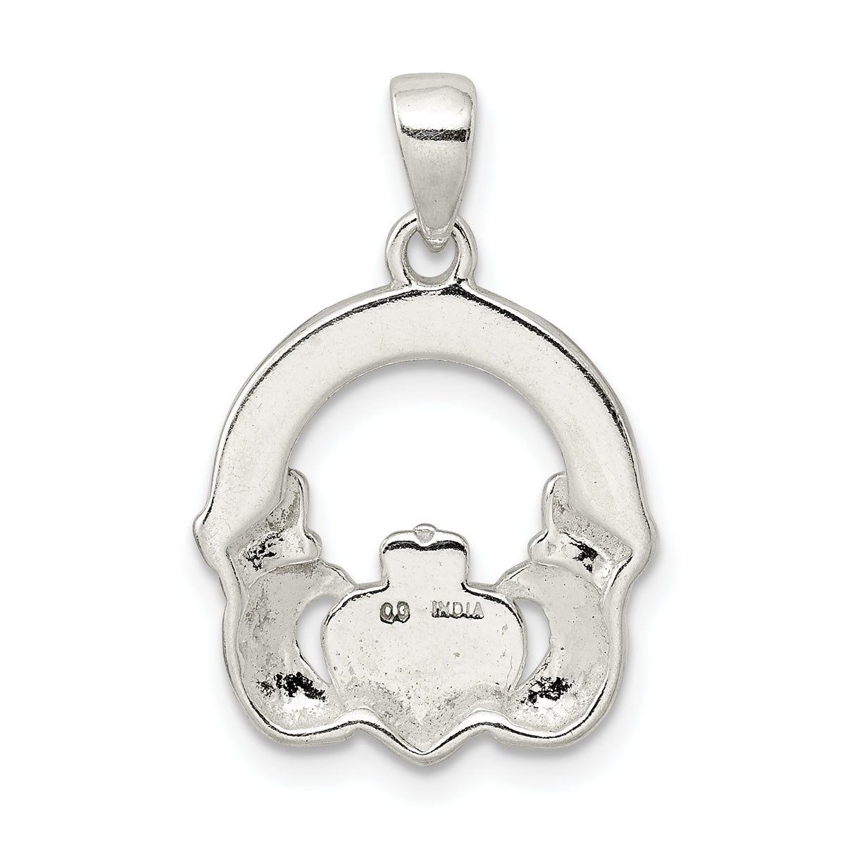 Glitter Infused Claddagh Pendant in Sterling Silver, 16mm - Sophia Jewelers