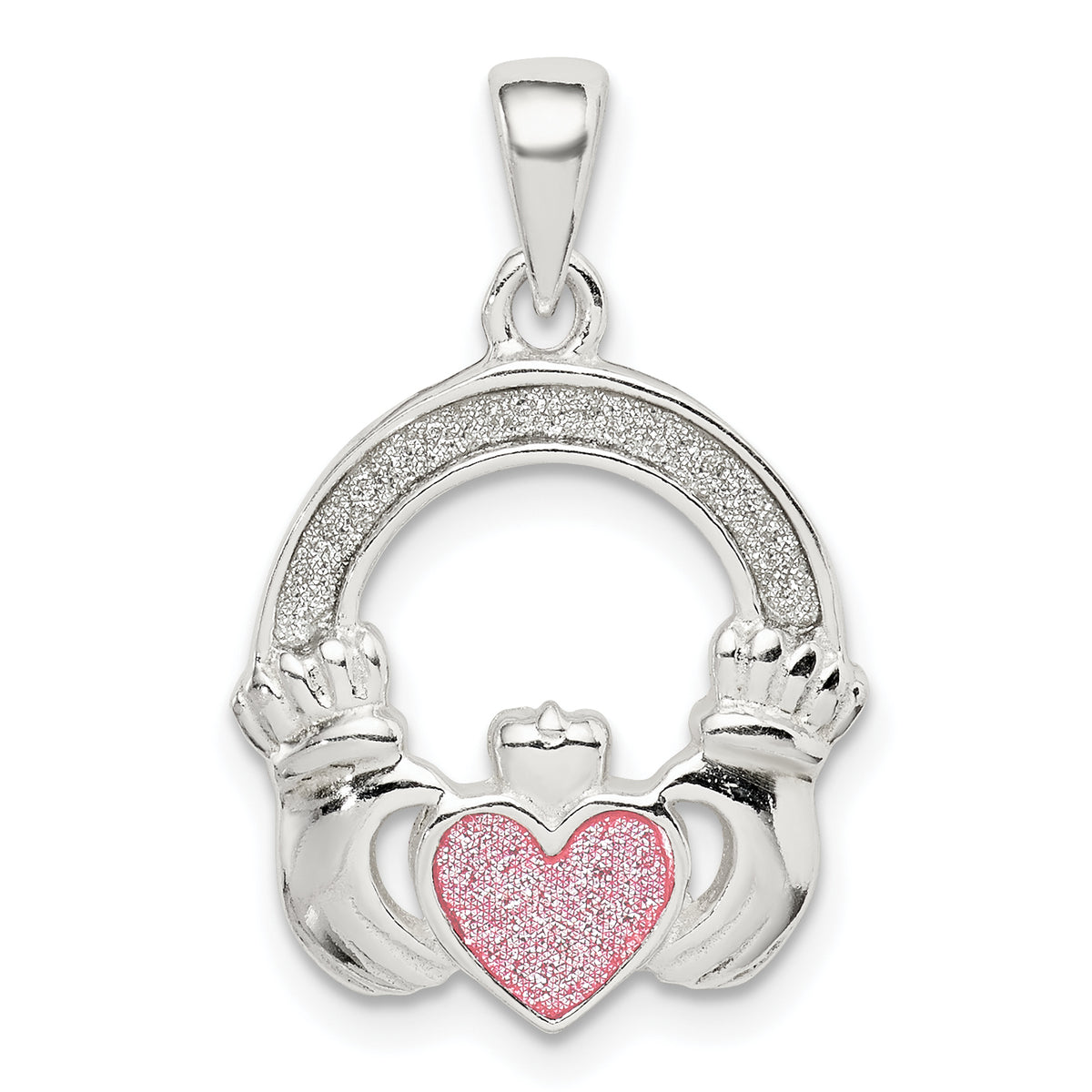Glitter Infused Claddagh Pendant in Sterling Silver, 16mm - Sophia Jewelers Main image