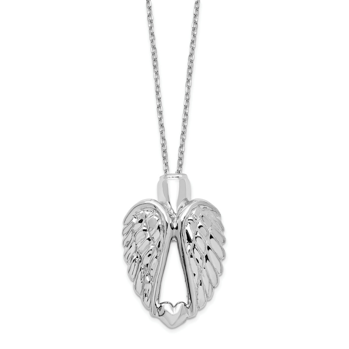 Sterling Silver Rhodium-Rhodium-Plated Wings Ash Holder 18in Necklace