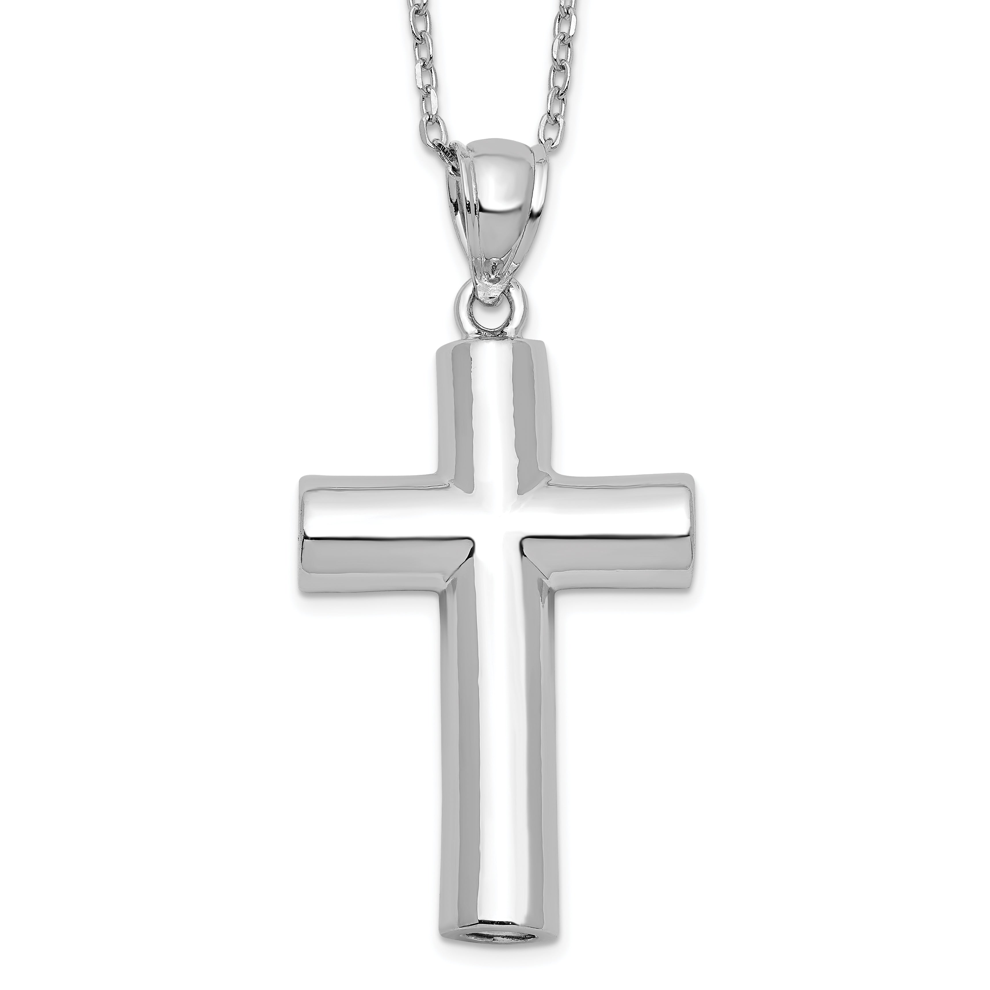 Sterling Silver Rhodium-Rhodium-Plated Cross Ash Holder 18in Necklace