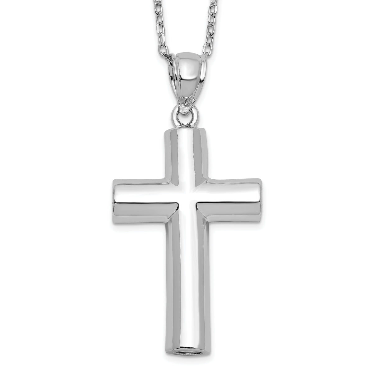 Sterling Silver Rhodium-Rhodium-Plated Cross Ash Holder 18in Necklace