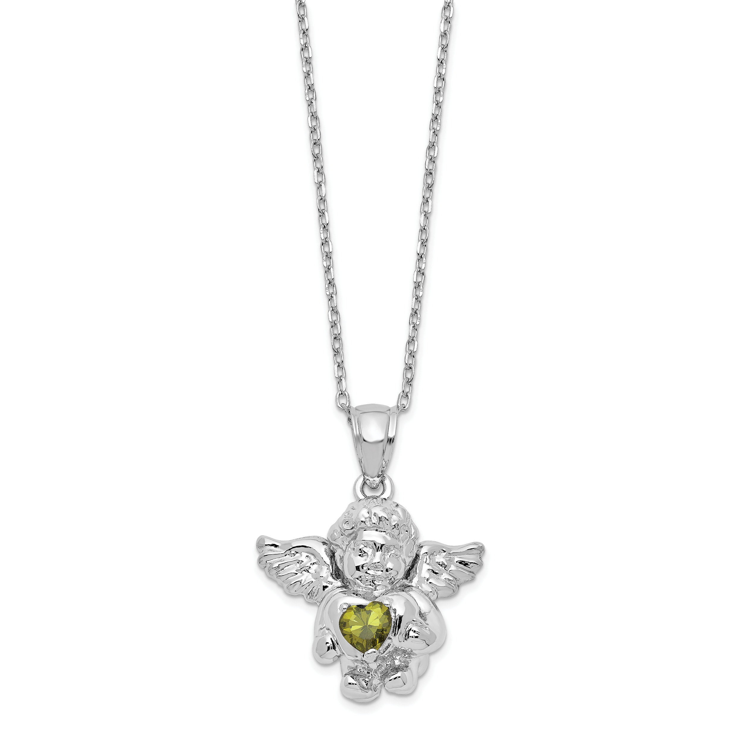 Sterling Silver Rhodium-Plated-pltd CZ Aug Birthstone Angel Ash Holder 18in Necklace Main image