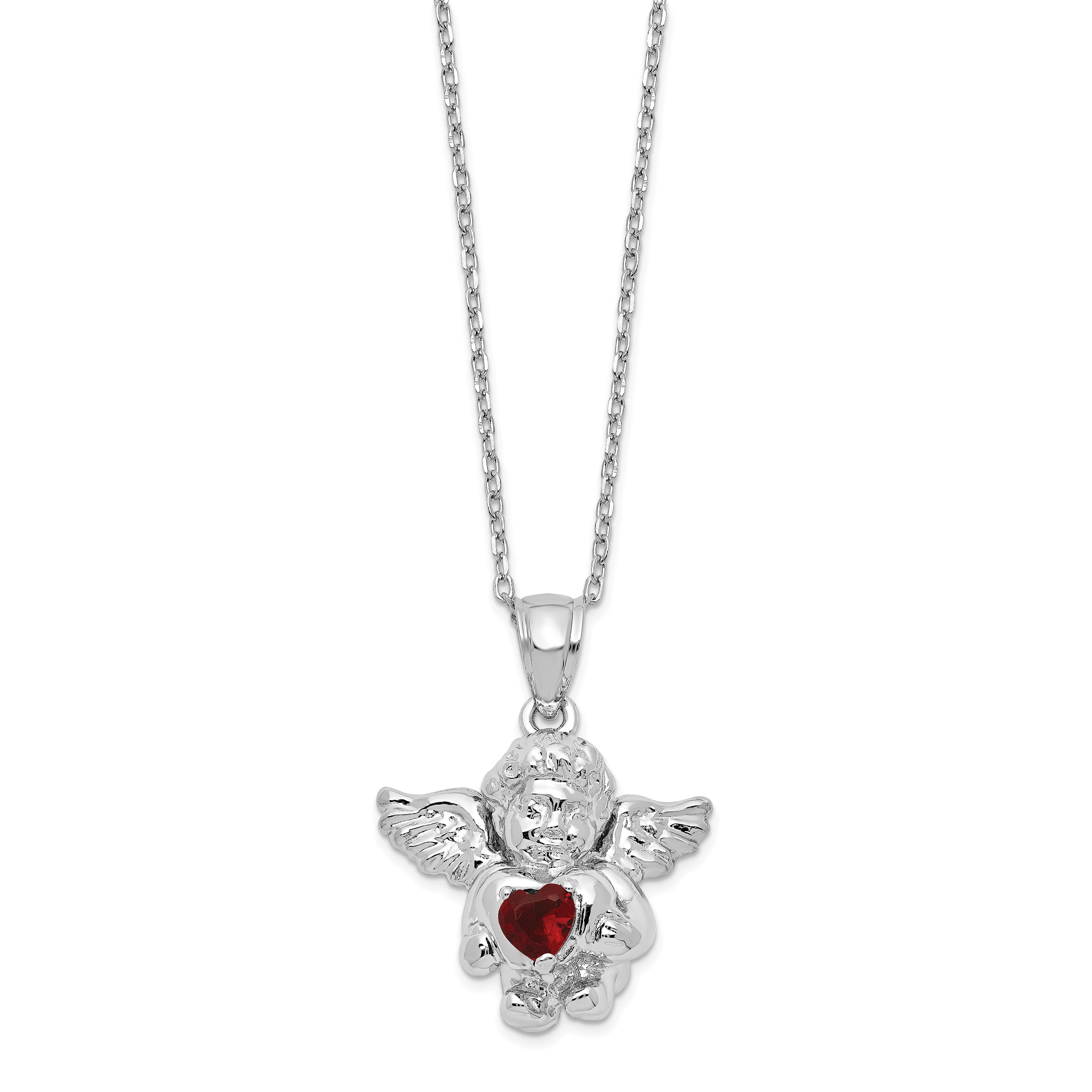 Sterling Silver Rhodium-Plated-pltd CZ Jan Birthstone Angel Ash Holder 18in Necklace