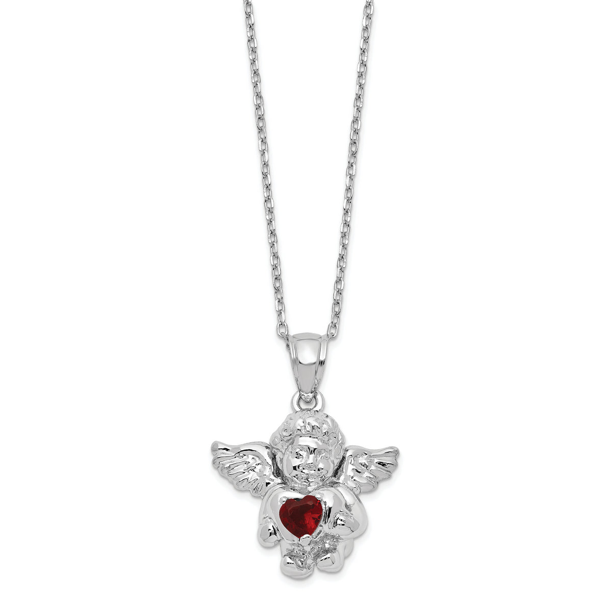 Sterling Silver Rhodium-Plated-pltd CZ Jan Birthstone Angel Ash Holder 18in Necklace