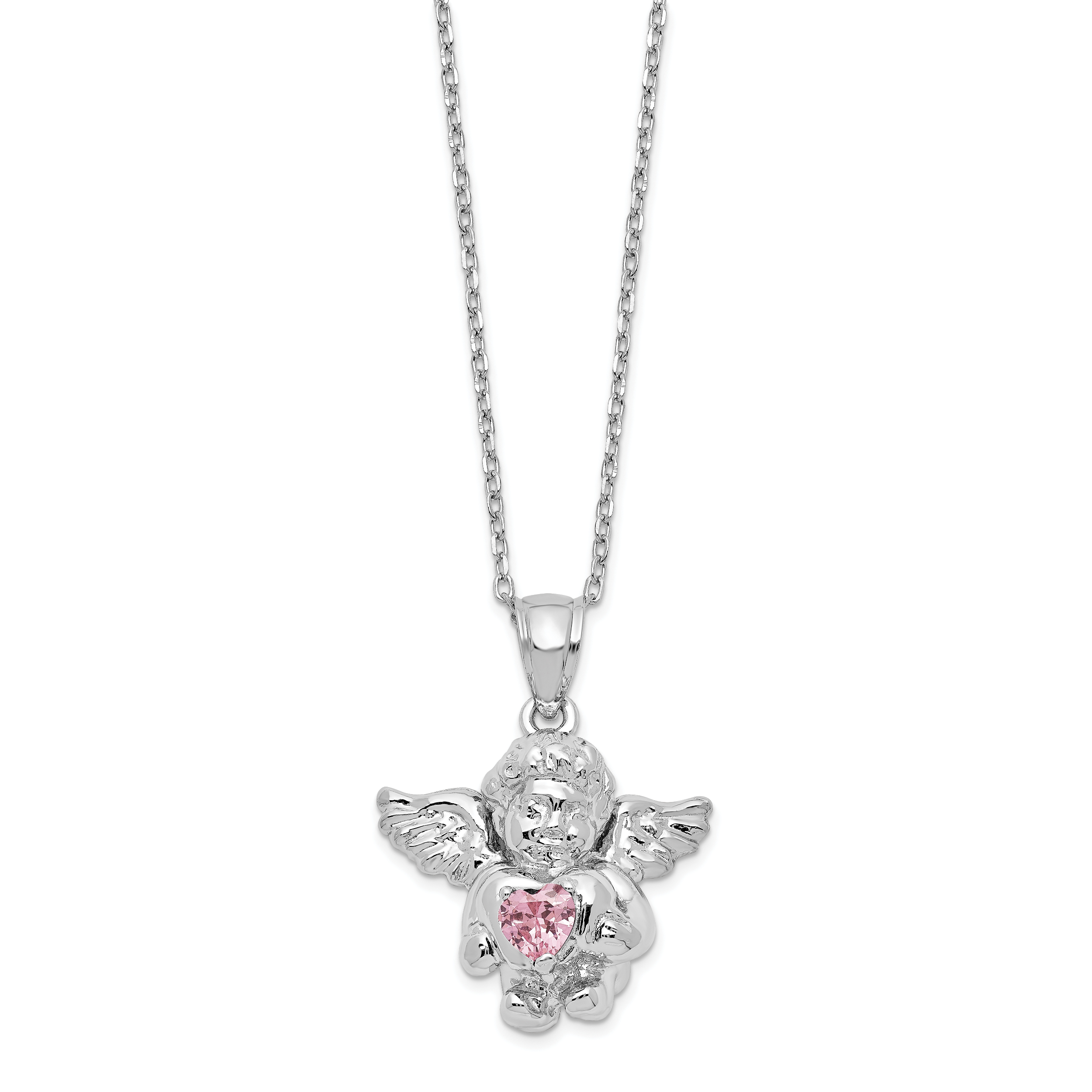 Sterling Silver Rhodium-Plated-pltd CZ Oct Birthstone Angel Ash Holder 18in Necklace Main image