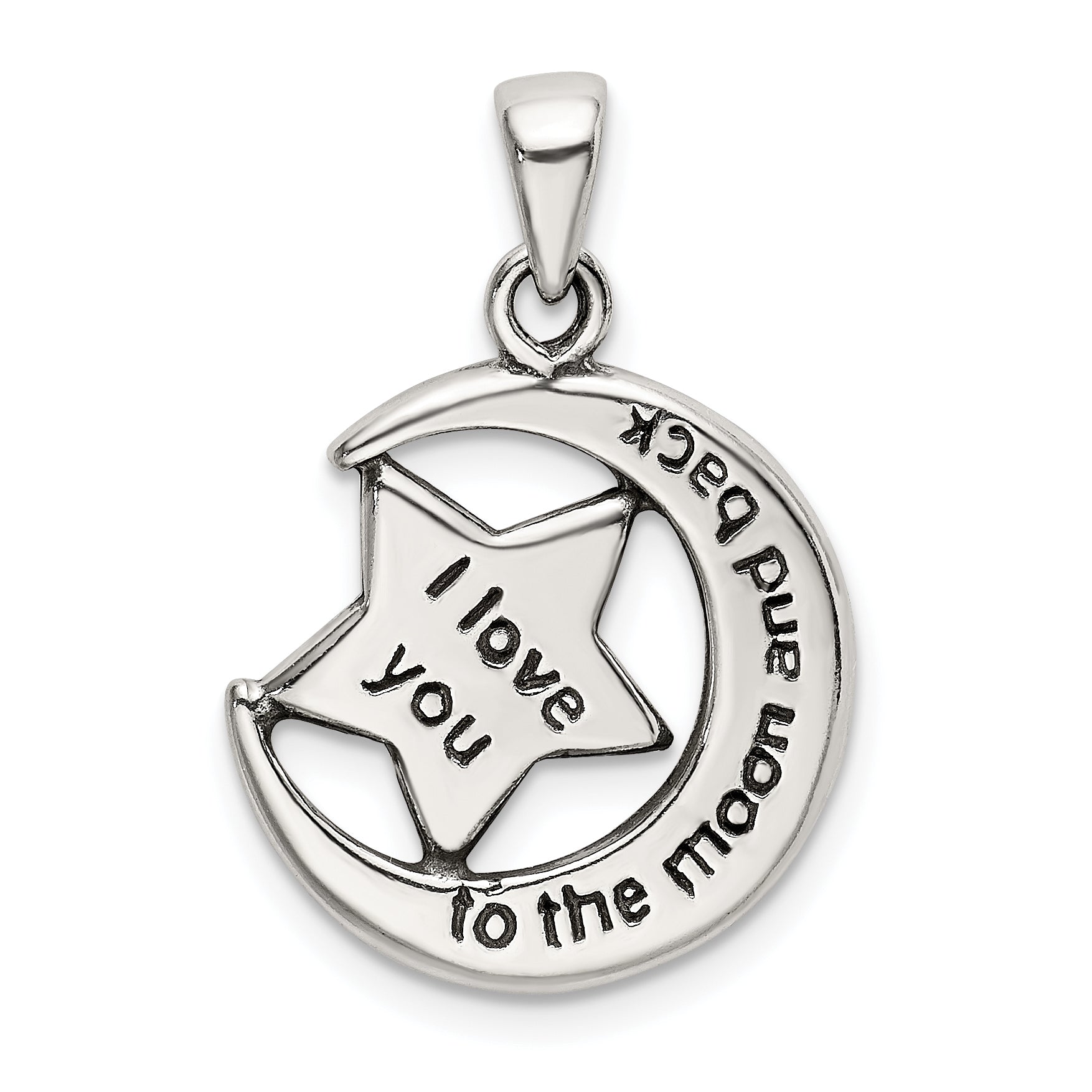 Sterling Silver LOVE YOU TO THE MOON Antiqued Star and Moon Pendant Main image