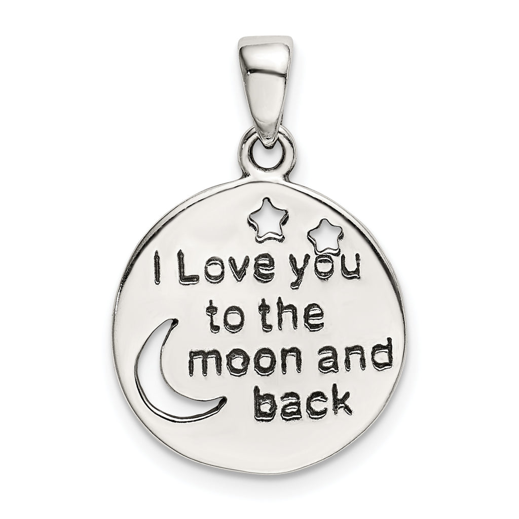 Sterling Silver LOVE YOU TO THE MOON Antiqued Star and Moon Pendant
