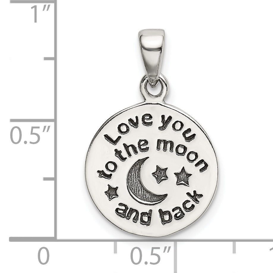 Sterling Silver LOVE YOU TO THE MOON Antiqued Star and Moon Pendant