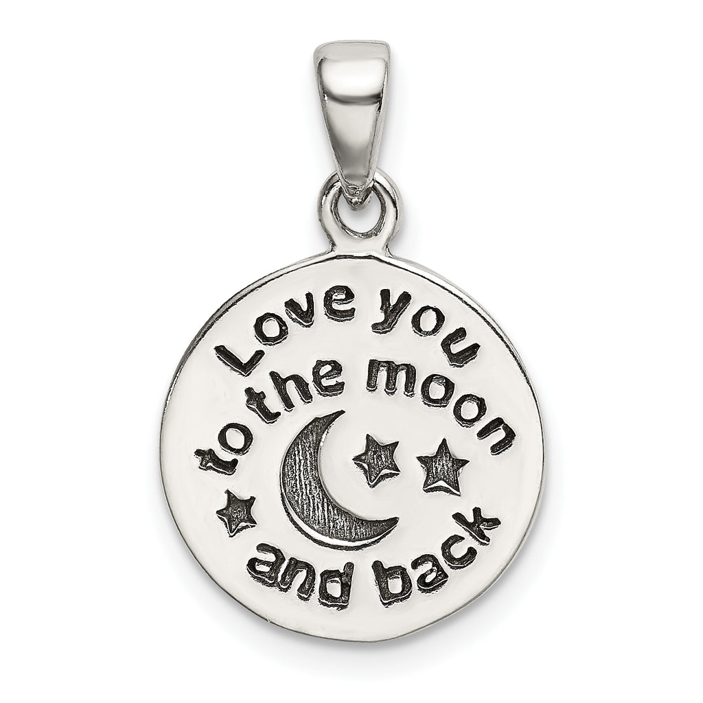 Sterling Silver LOVE YOU TO THE MOON Antiqued Star and Moon Pendant