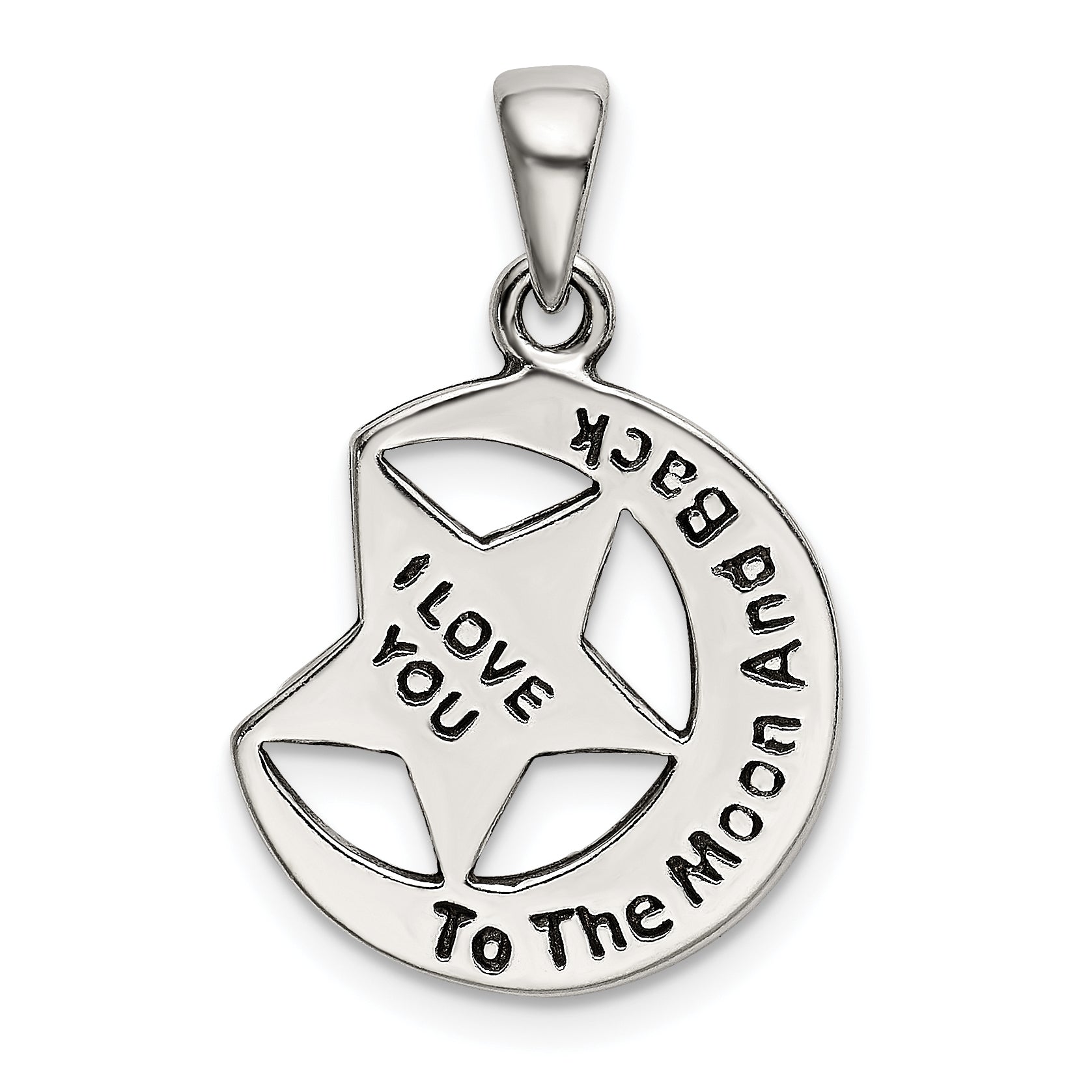 Sterling Silver I LOVE YOU TO THE MOON Antiqued Star and Moon Pendant Main image