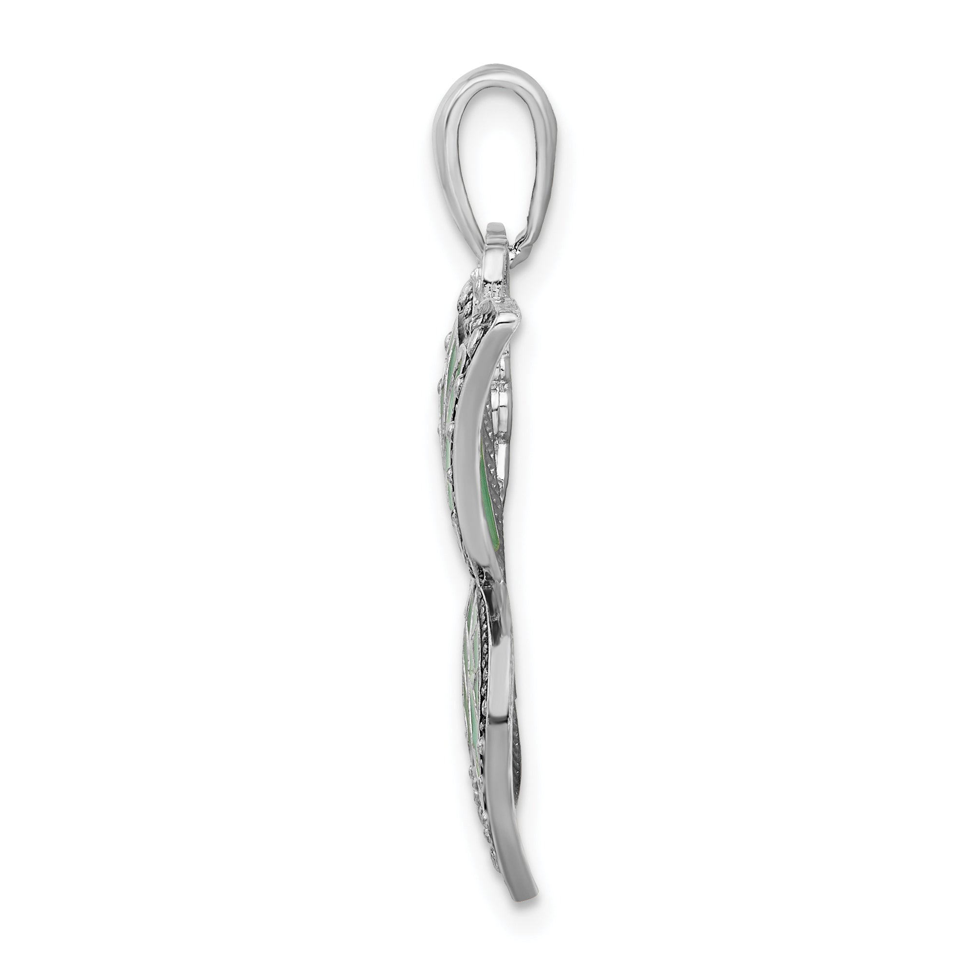 De-Ani Sterling Silver Rhodium-Plated Polished Enameled Aqua Butterfly Pendant Secondary image