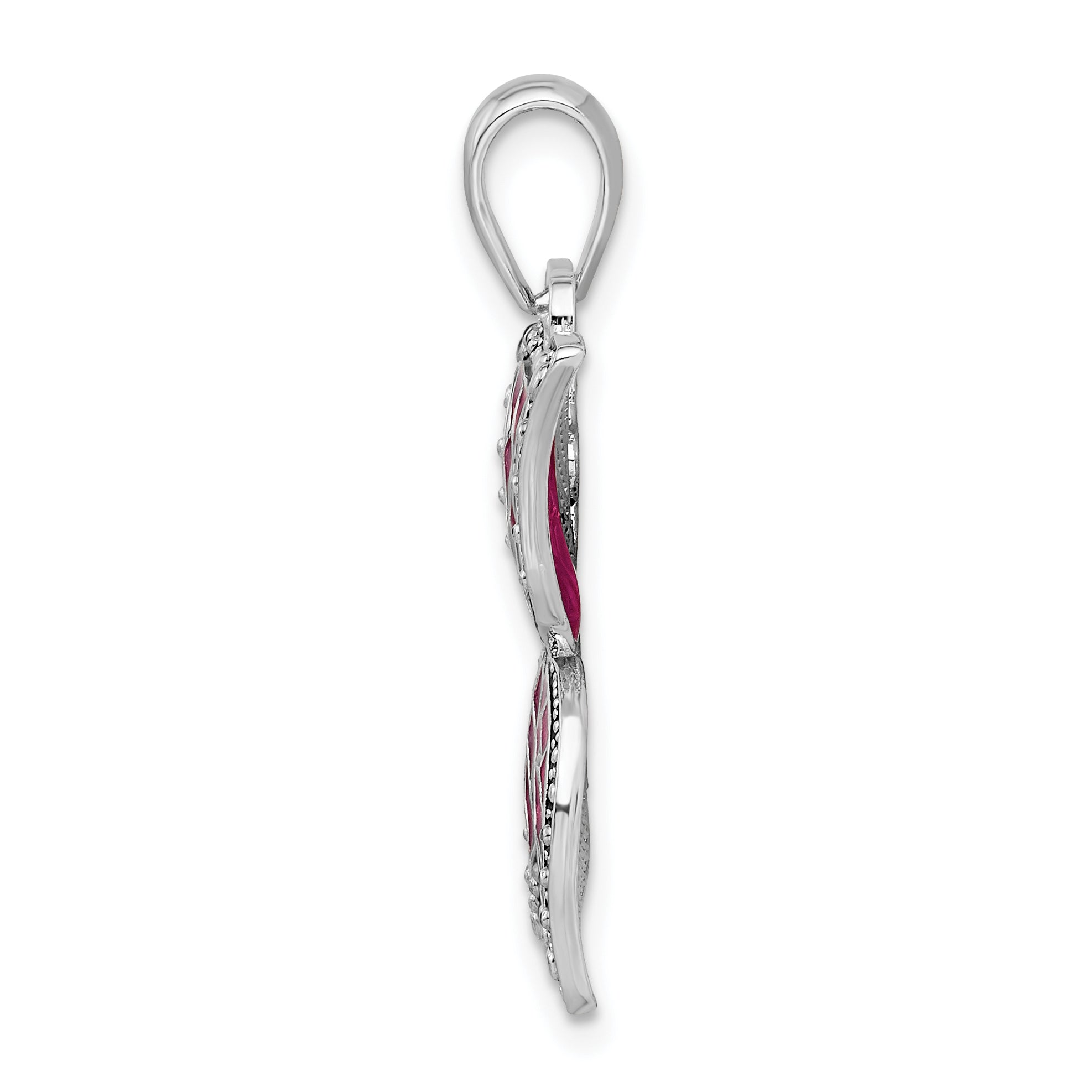 De-Ani Sterling Silver Rhodium-Plated Polished Enameled Fuchsia Butterfly Pendant Secondary image
