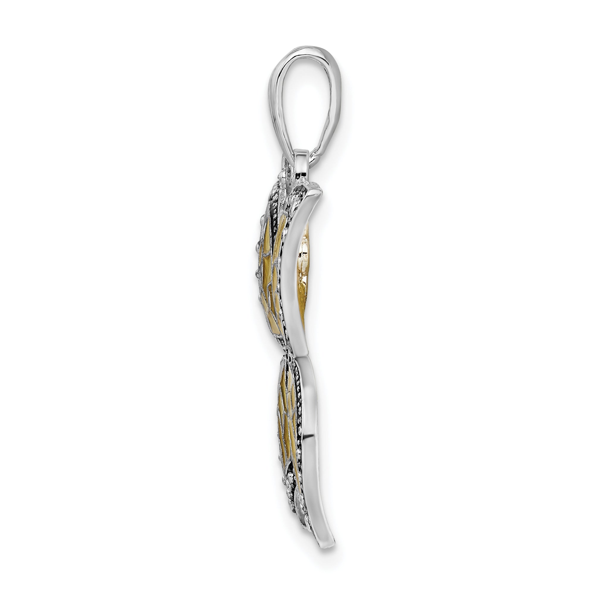 De-Ani Sterling Silver Rhodium-Plated Polished Enameled Yellow Butterfly Pendant Secondary image