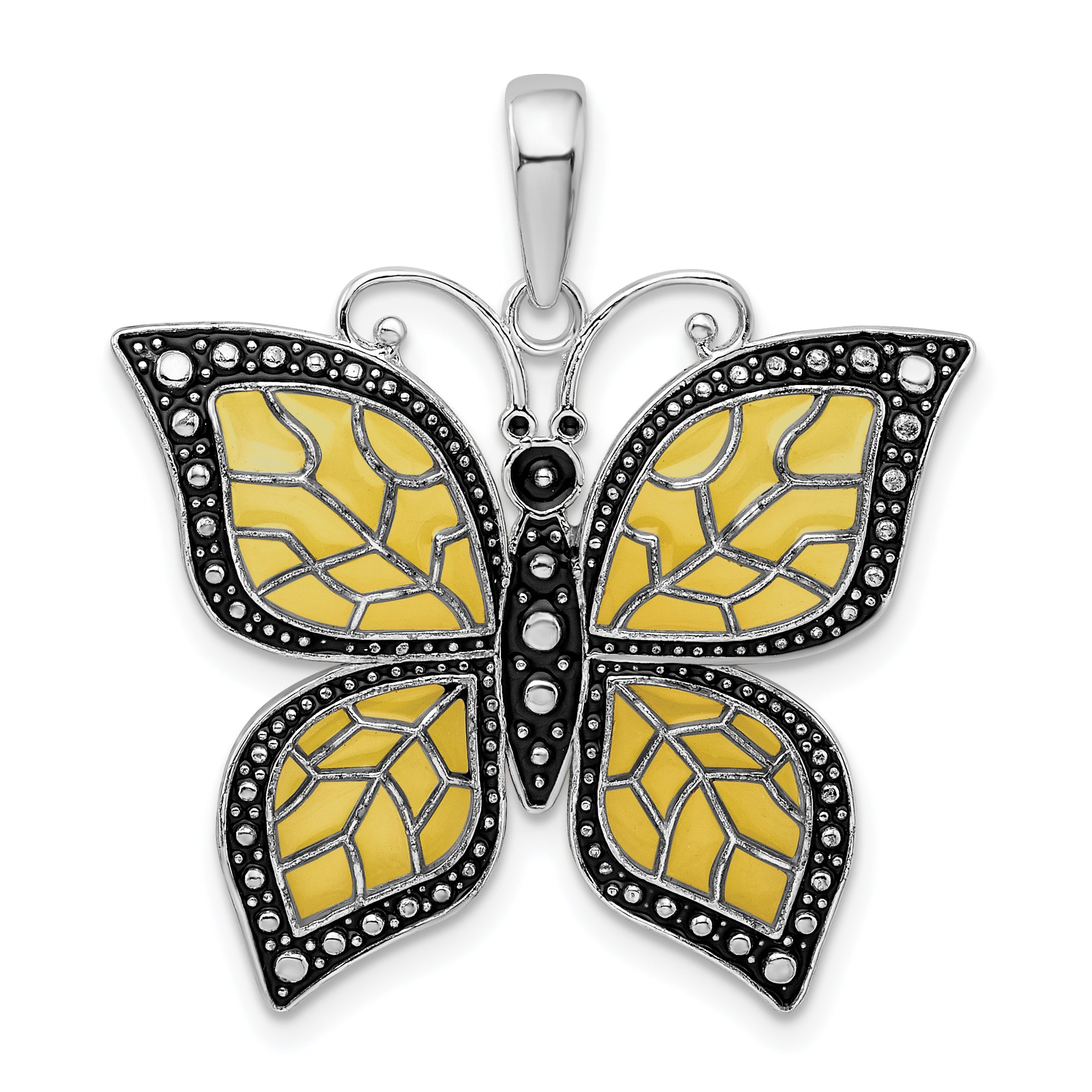 De-Ani Sterling Silver Rhodium-Plated Polished Enameled Yellow Butterfly Pendant Main image