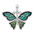 De-Ani Sterling Silver Rhodium-Plated Polished Enameled Aqua Butterfly Pendant