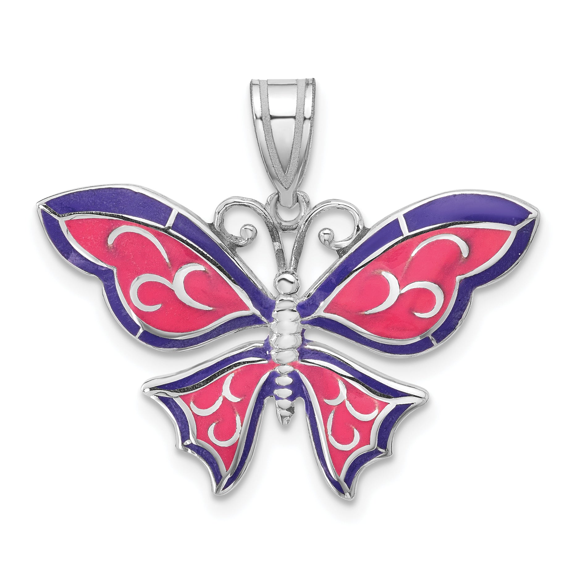 De-Ani Sterling Silver Rhodium-Plated Polished Enameled Purple Butterfly Pendant Main image