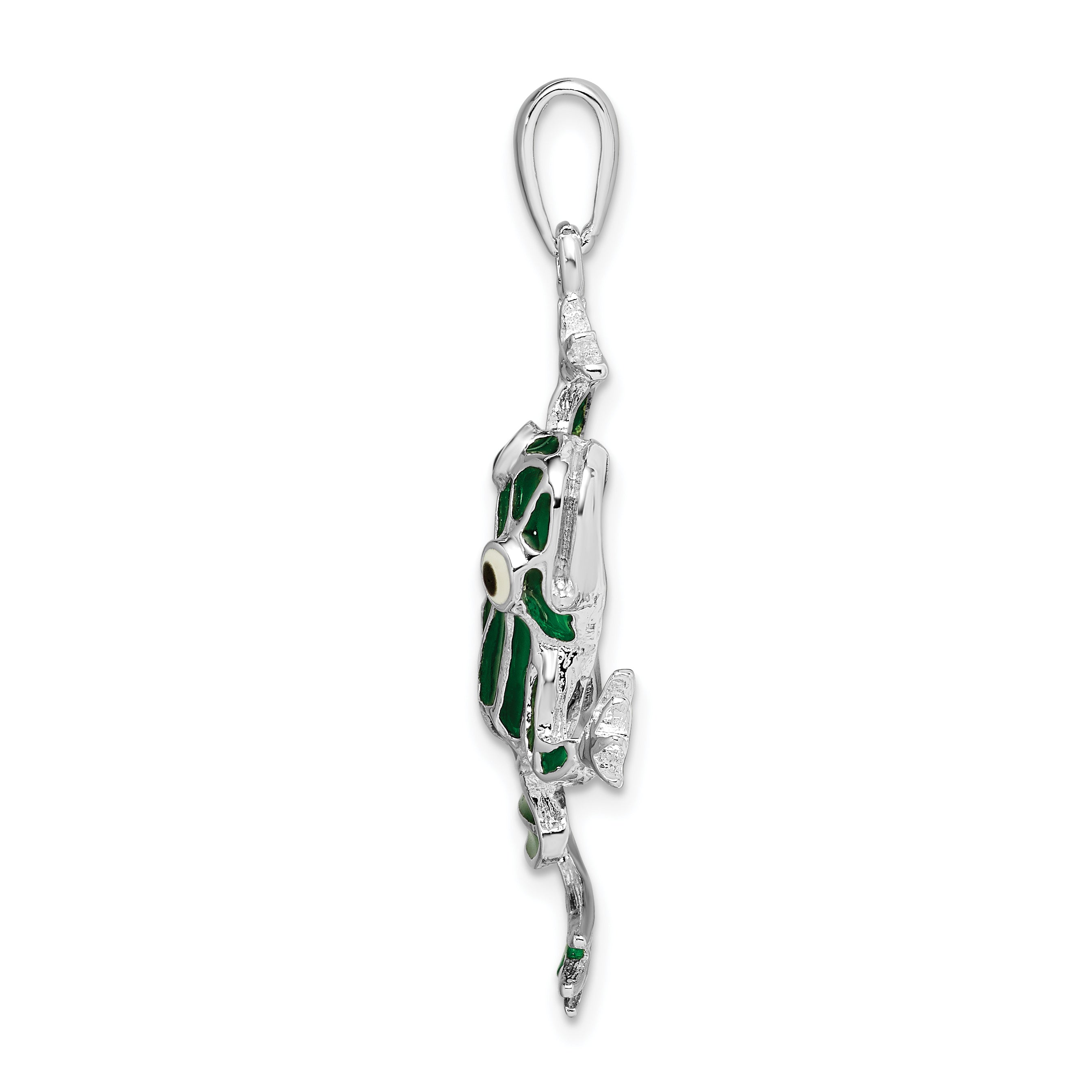 De-Ani Sterling Silver Rhodium-Plated Polished Enameled Green Frog Pendant Secondary image
