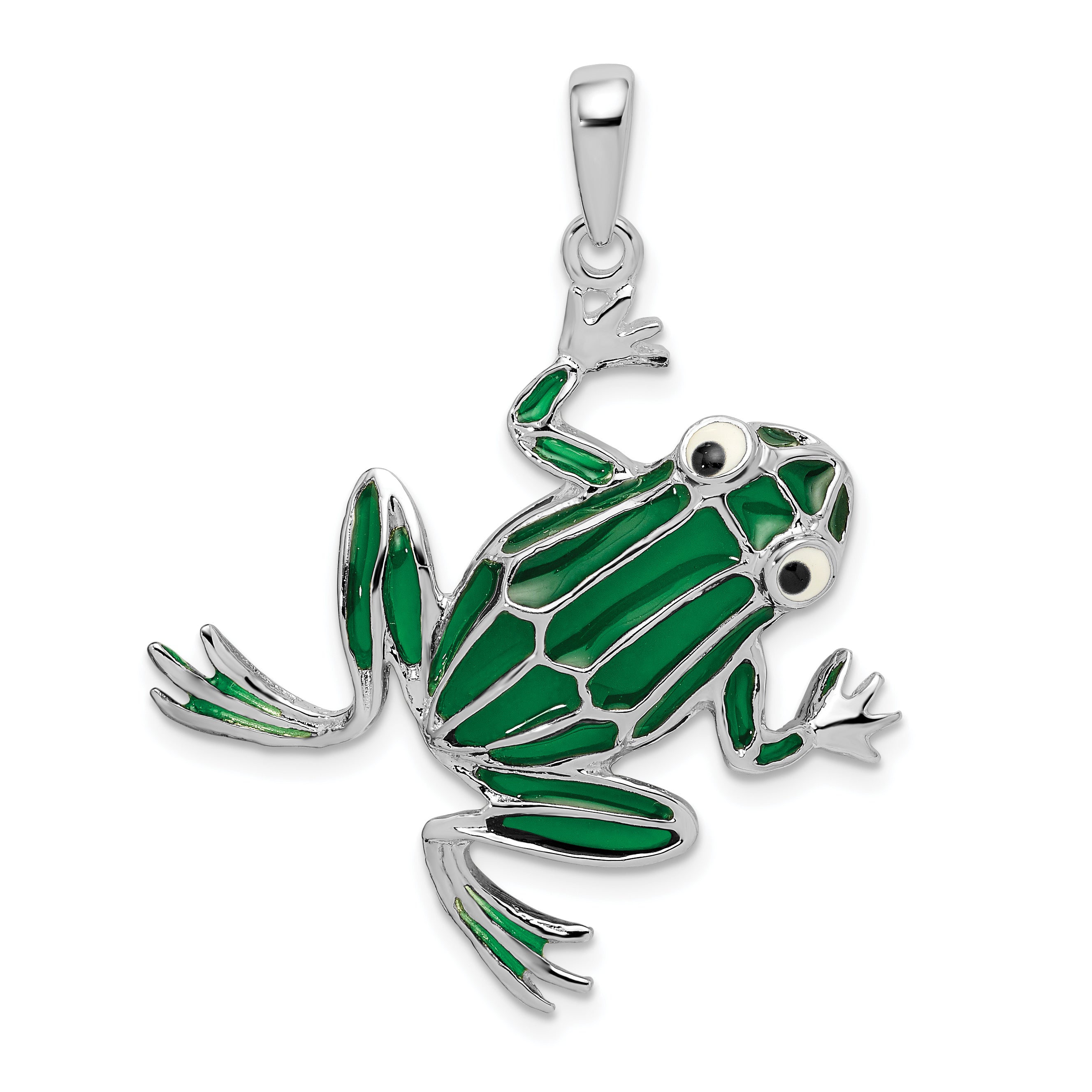 De-Ani Sterling Silver Rhodium-Plated Polished Enameled Green Frog Pendant Main image