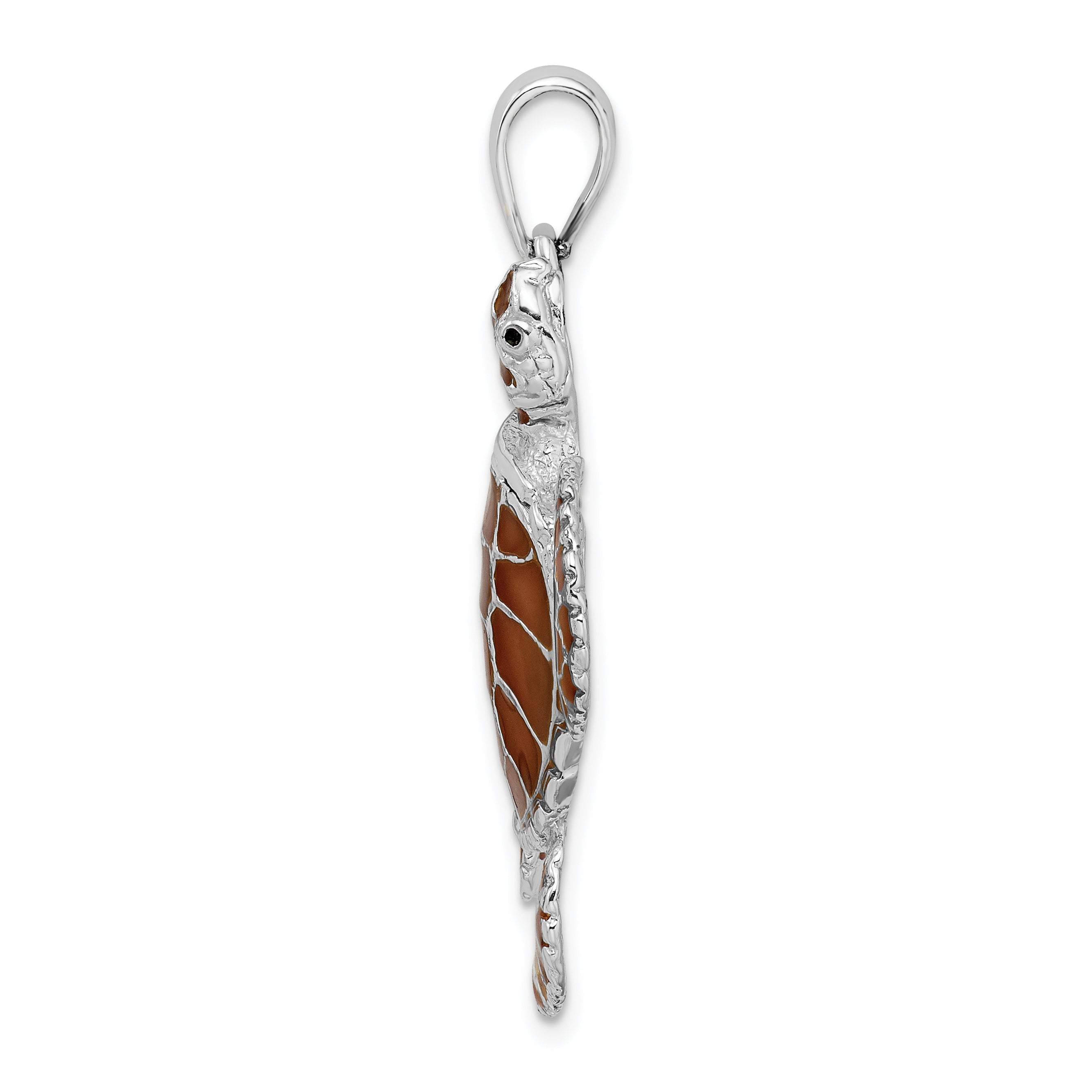De-Ani Sterling Silver Rhodium-Plated Polished Enameled Brown Sea Turtle Pendant Secondary image