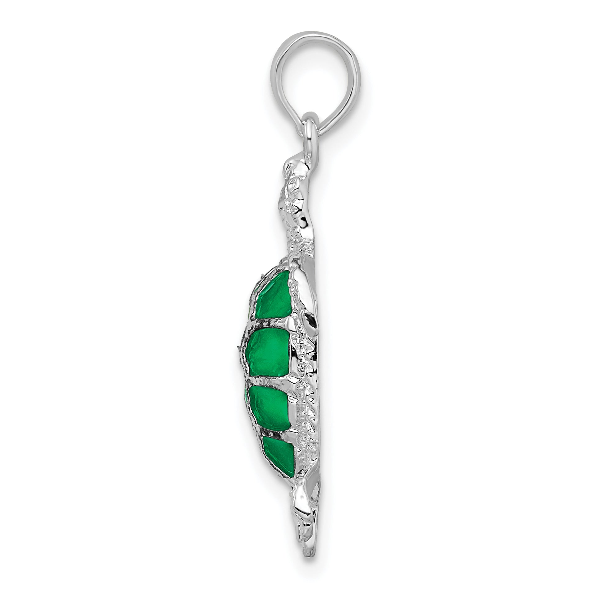 De-Ani Sterling Silver Rhodium-Plated Polished Enameled Green Sea Turtle Pendant Secondary image