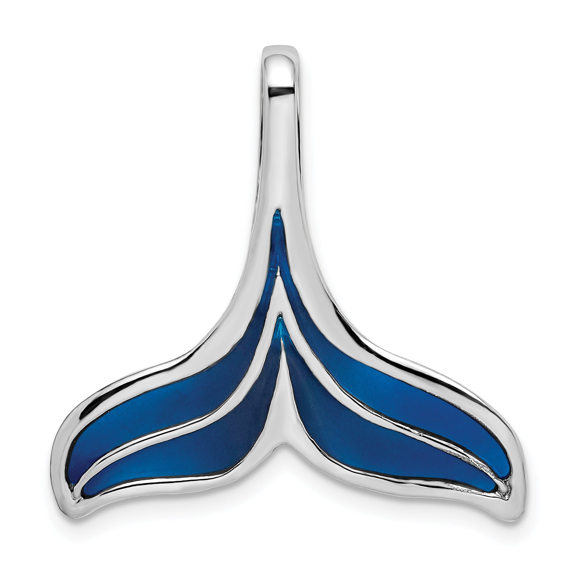 De-Ani Sterling Silver Rhodium-Plated Polished Enameled Blue Whale Tail Slide Main image
