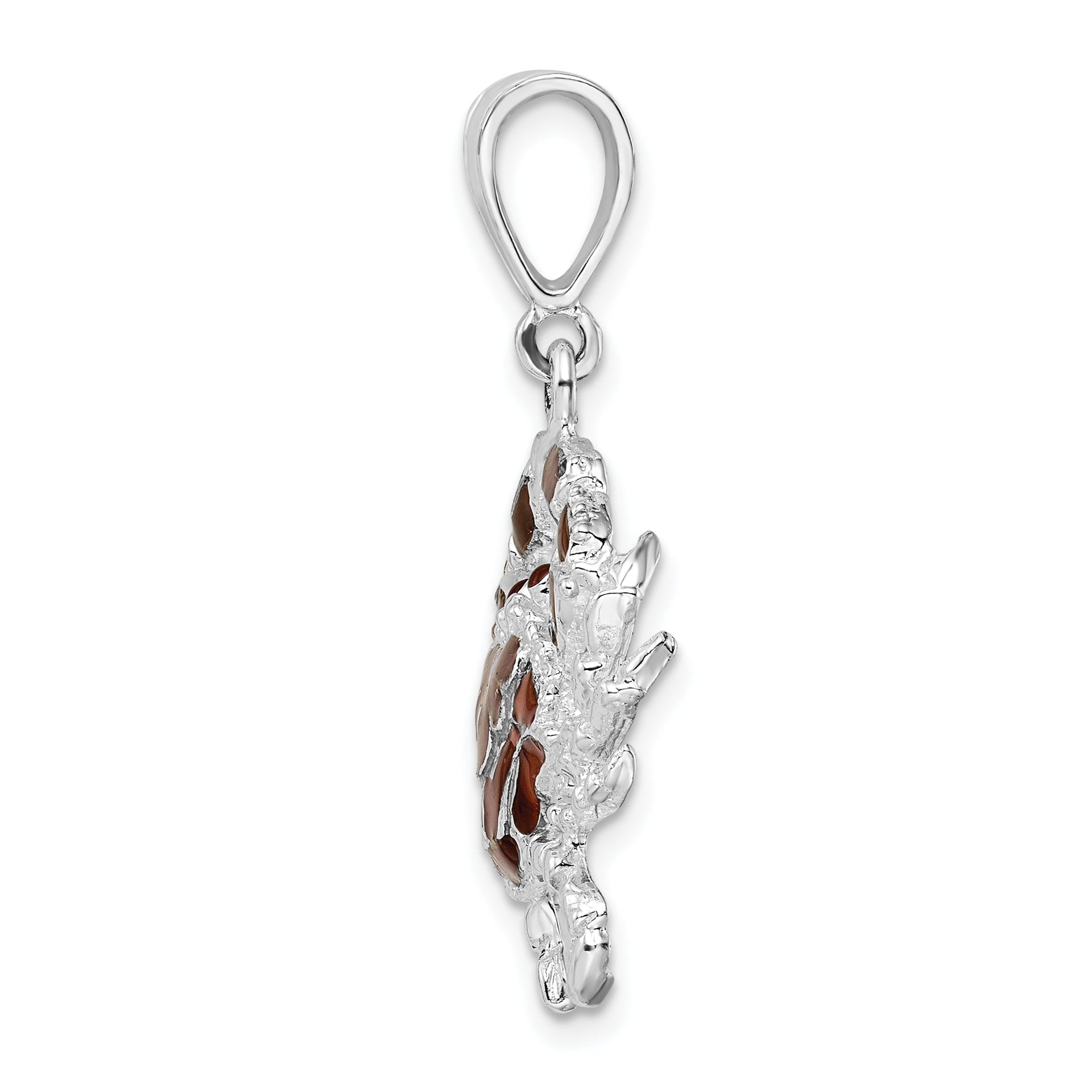 De-Ani Sterling Silver Rhodium-Plated Polished Enameled Brown Crab Pendant Secondary image