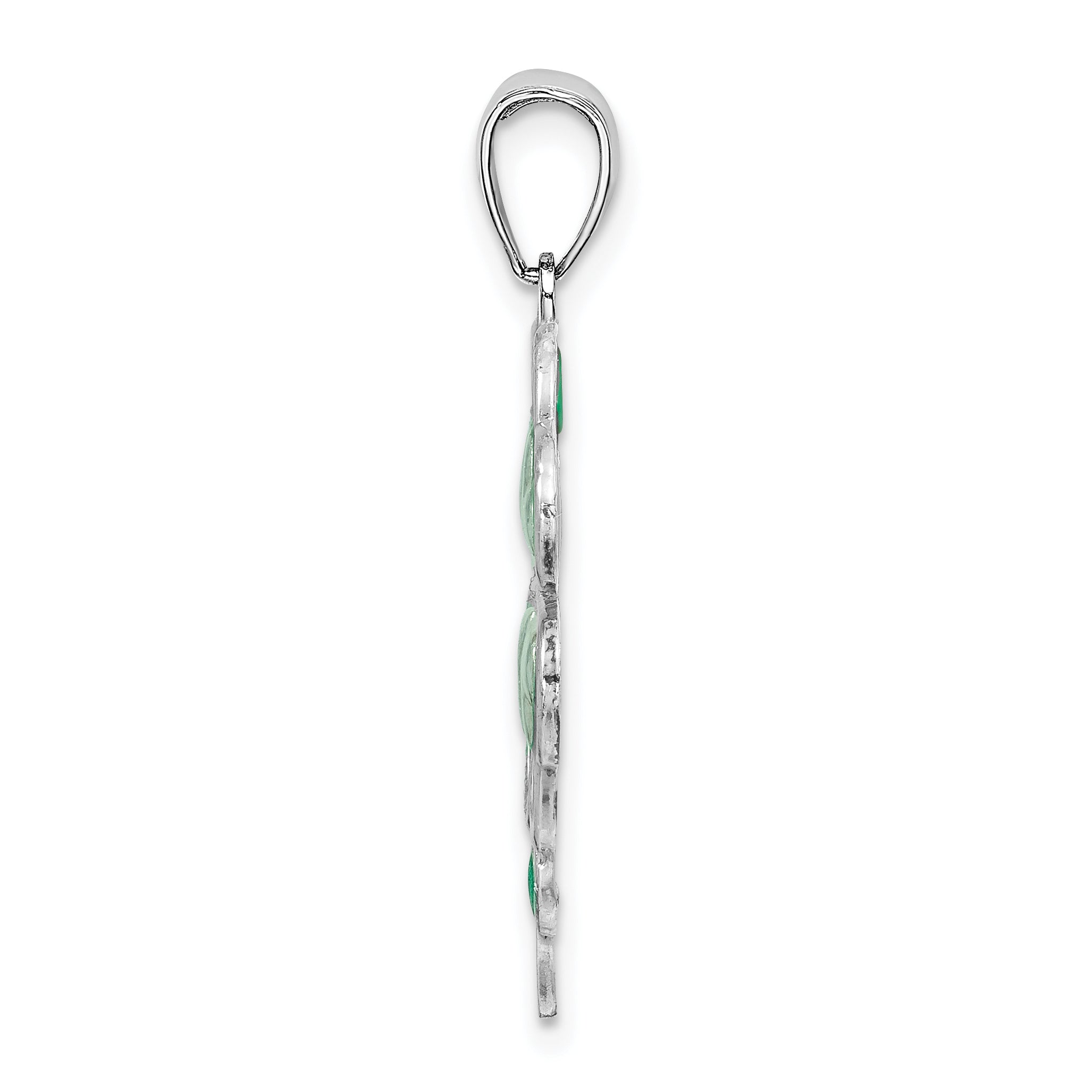 De-Ani Sterling Silver Rhodium-Plated Polished Enameled 4-Leaf Clover Pendant Secondary image