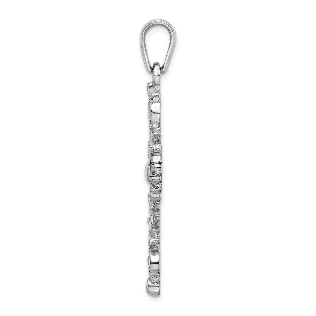 De-Ani Sterling Silver Rhodium-Plated Polished Enameled Fleur de Lis Cross Pendant